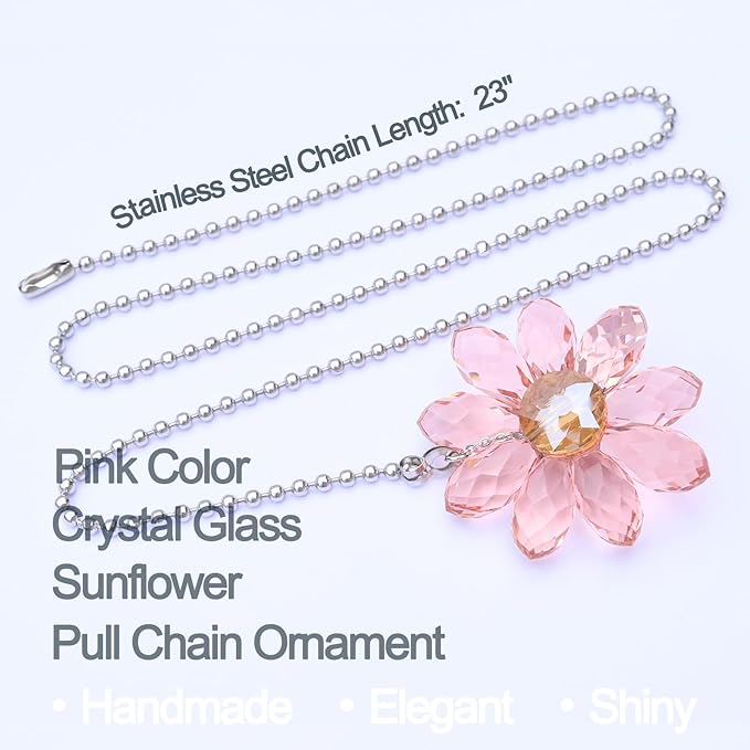 LEFERS Ceiling Fan Pull Chain, 2 Pieces 1.8" Crystal Glass Flower Pendants - Image 2