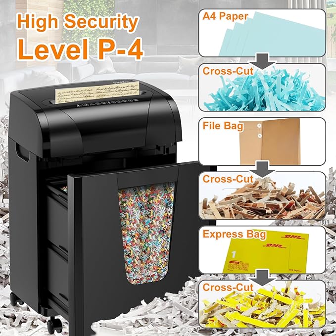 Suntiko Paper Shredder, 18-Sheet Cross Cut Level P-4, Shred Paper/Credit Card/CD - Image 3