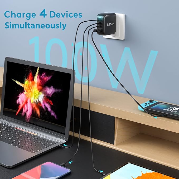 MINIX NEO P3 100W Turbo 4-Port GaN Wall Charger, 3 x USB C port Fast Charging - Image 6
