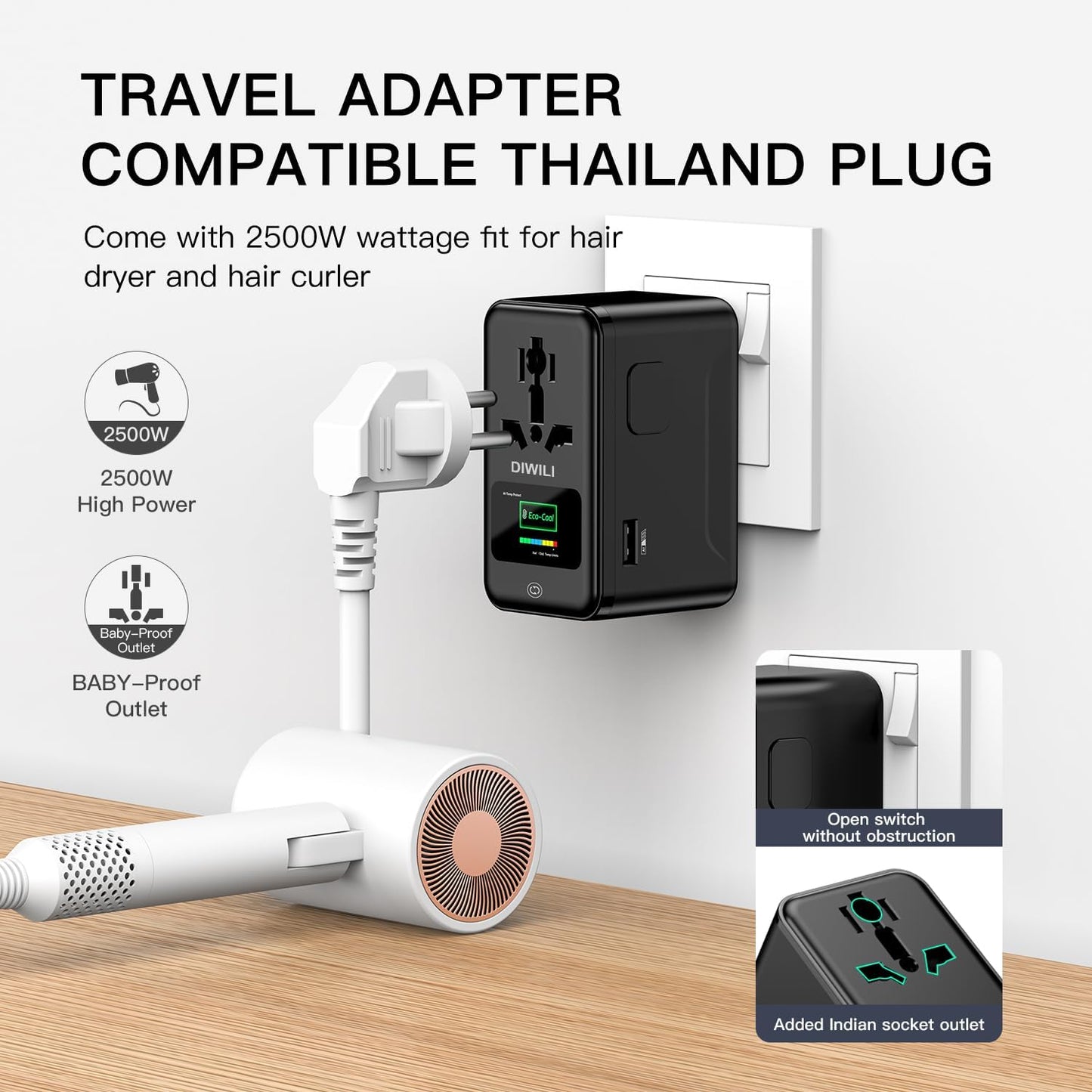 200W GaN Universal Travel Adapter with Smart Display for EU/US/UK | USB-C Fast Charging for MacBook iPhone Laptop, 1AC/3USB-C/1USB-A, International Power Adapter for 200+ Countries Travel