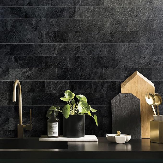 AULIGET 200 Pieces Black Slate Peel and Stick Backsplash Wall Tiles, Laundry - Image 4