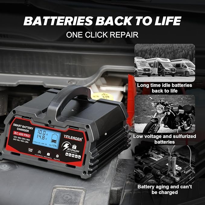 Battery Charger 40A, 12V/24V Lead Acid Smart Battery Charger, 12V LiFePO4 Car - Image 4