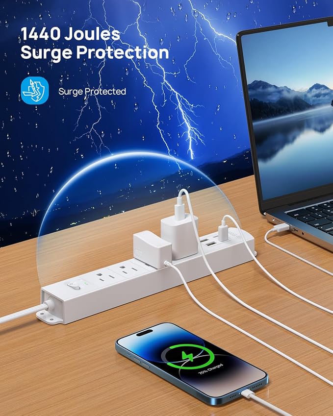 TROND Flat Plug Power Strip USB-10ft Flat Extension Cord Surge Protector Wall - Image 4
