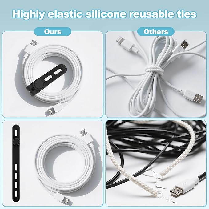 30 Pcs Cable Ties ，Silicone Cable Ties, Reusable Cord Organizer - Image 5