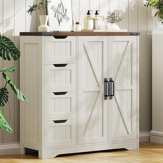 Vabches Farmhouse Bathroom Cabinet, Freestanding Storage Cabinet - Image 5