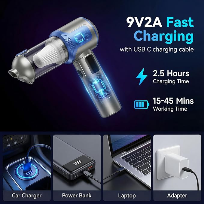 makecatch Handheld Car Vacuum Cleaner, 20000Pa High-Power Cordless Vacuum - Image 5