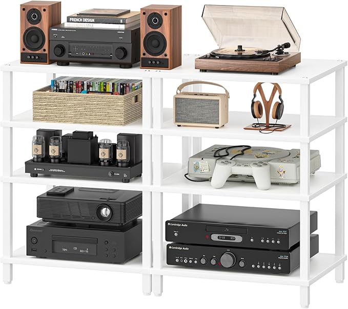 LELELINKY 4-Tier AV Media Player Stand Set of 2, Wooden TV Stand, Game Console by LELELINKY