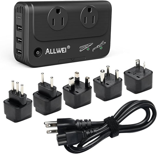 ALLWEI Travel Voltage Converter 220V to 110V Power International Travel Adapter by ALLWEI