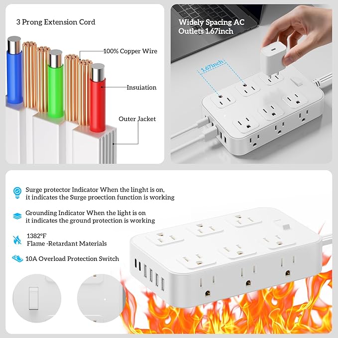 Solidock Flat Plug Power Strip Surge Protector - Image 7