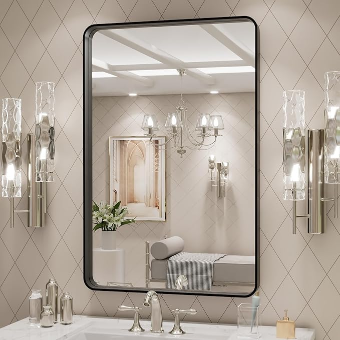 LOAAO 24X30 Inch Black Metal Framed Bathroom Mirror - Image 3