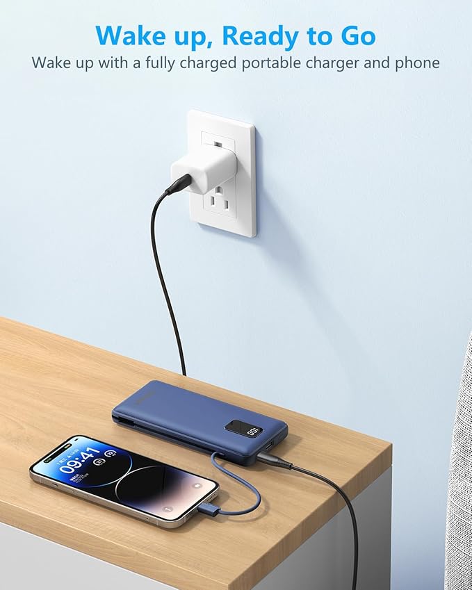 charmast Portable Charger with Built-in Cables and Plug, 10000mAh USB C Power - Image 7