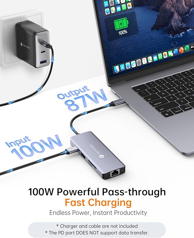 NOVOO USB C Hub 4K@60Hz HDMI Gigabit Ethernet 8-in-1 USB C Adapter Multiport - Image 7