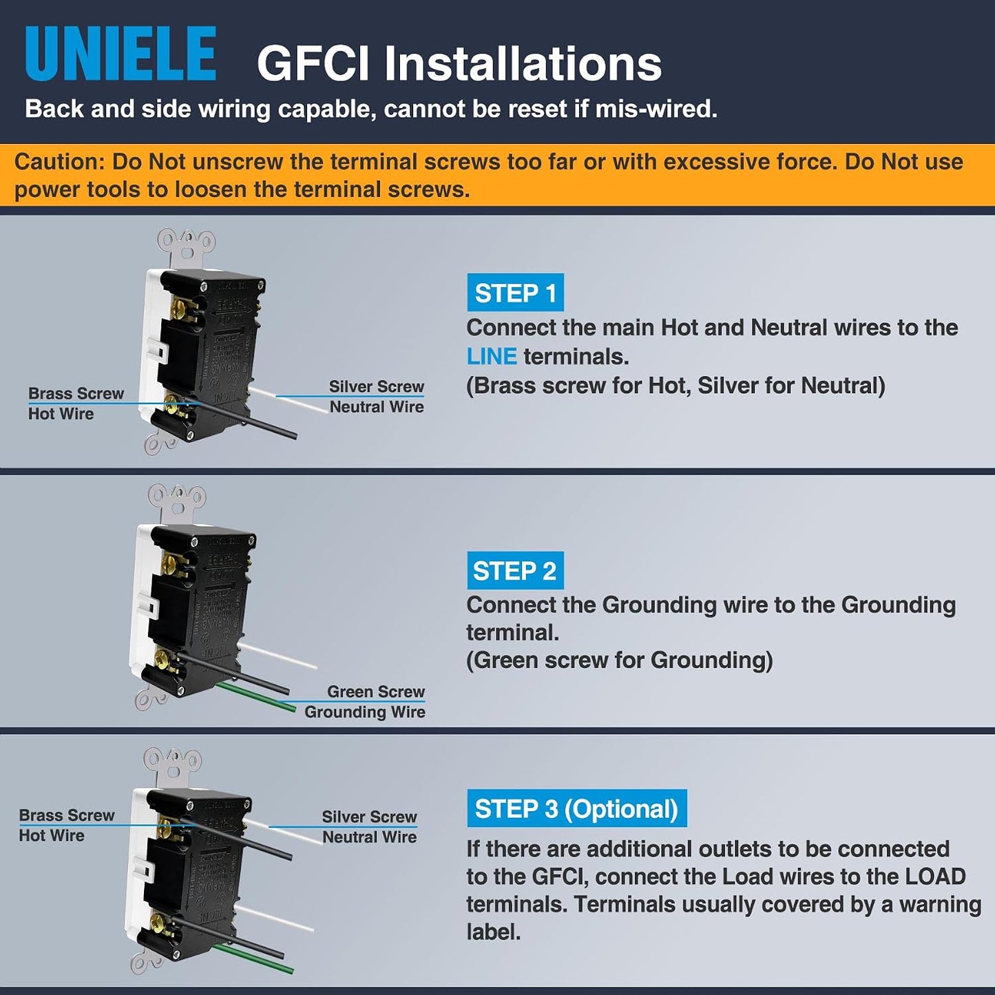 (24 Pack) UNIELE 15A TR GFCI Receptacle with Screwless Wallplate, White | 15A TR GFCI Receptacle, LED Indicator, Slim Design with Screwless Wallplate, ETL Listed, for Residential Indoor Installation