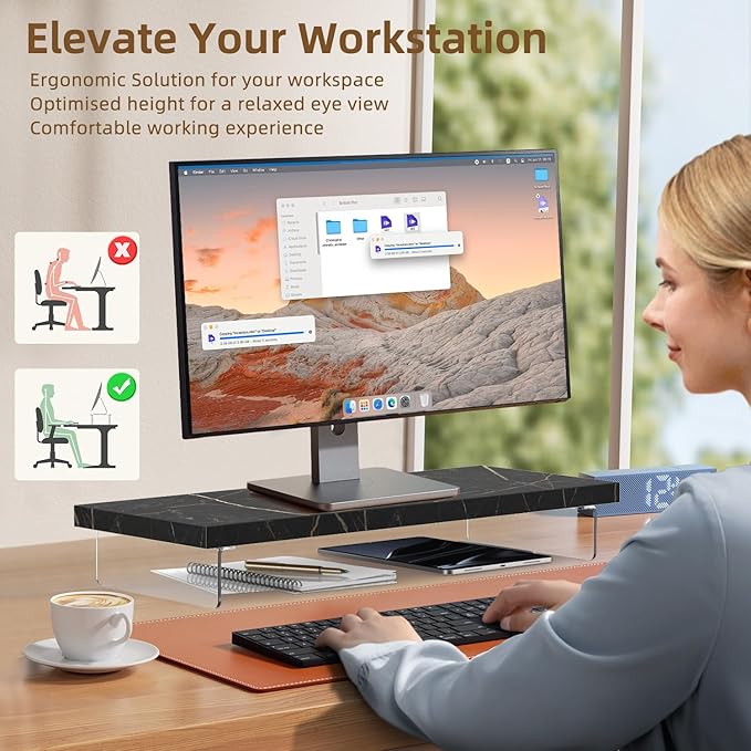 SSWOOD Monitor Stand Riser, Wood & Acrylic Computer Monitor Stand Desk Desktop - Image 6