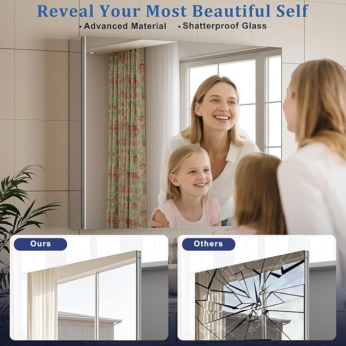 Bathroom Medicine Cabinet with Mirror, 30 Inch x 24 Inch Bathroom Mirror - Image 3