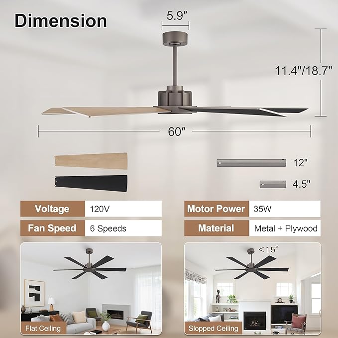 WINGBO 60 Inch Ceiling Fan without Light - Image 5