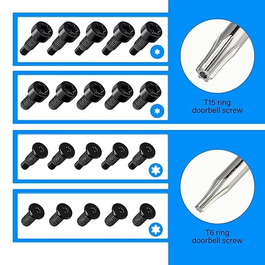 Replacement Ring Screwdriver Bit Set Blue & 20Pcs Doorbell Screws T6 T15 & - Image 2