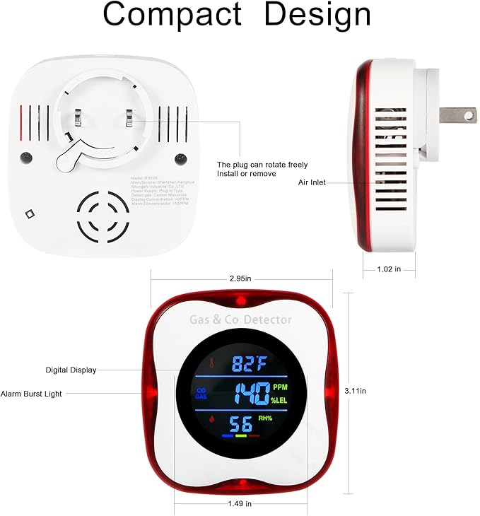 Combination Gas & Carbon Monoxide Detectors Plug in, Natural Gas Detector - Image 2