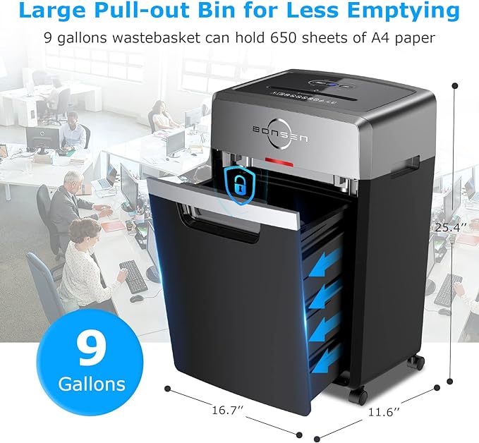BONSEN Heavy Duty Paper Shredder, 24-Sheet Cross-Cut Shredder, 40-Min - Image 4