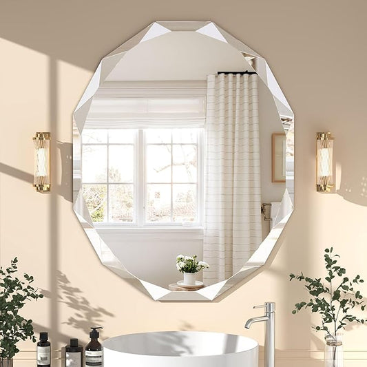 Bathroom Mirrors for Over Sink, Round Frameless Mirrors for Wall, 24x30 Inch by JACUKO