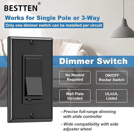BESTTEN 6 Pack Dimmer Wall Light Switch, Compatible - Image 3