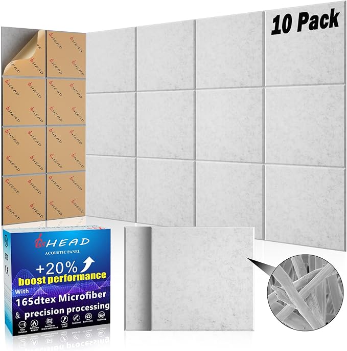 BSHEAD 10 pcs 165dtex Microfiber Acoustic Panels ，Self-Adhesive Soundproof Wall by Staytunedforournewproduct