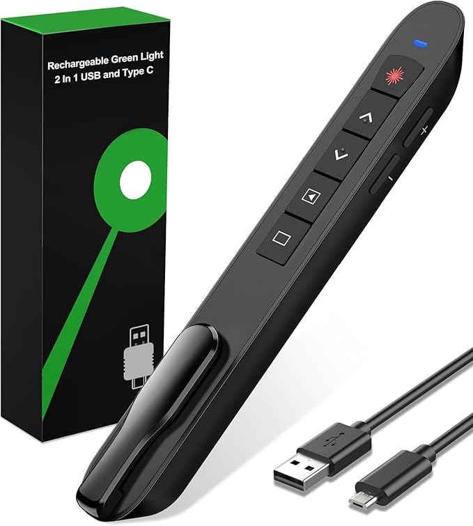 Presentation Clicker Green Laser Pointer, Rechargeable PowerPoint Clicker by TITIANCOOLPresenter