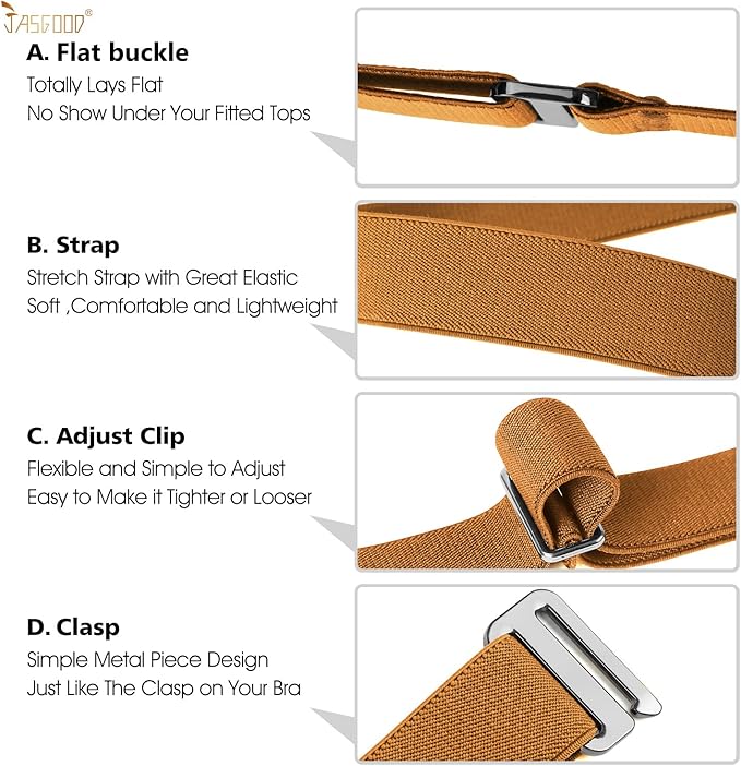 JASGOOD Women No Show Stretch Belt Elastic Web Strap Belt - Image 4