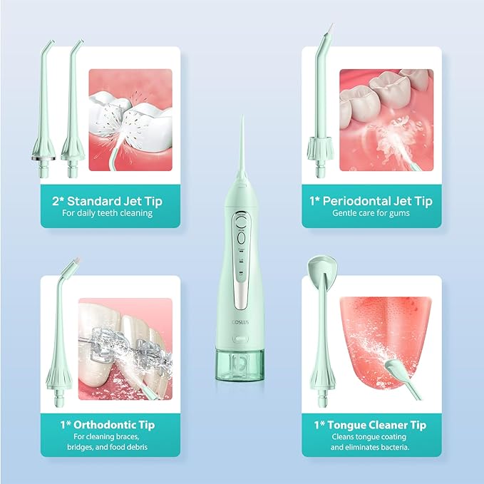 COSLUS Water Dental Flosser Teeth Pick: Portable Cordless Oral Irrigator 300ML - Image 8