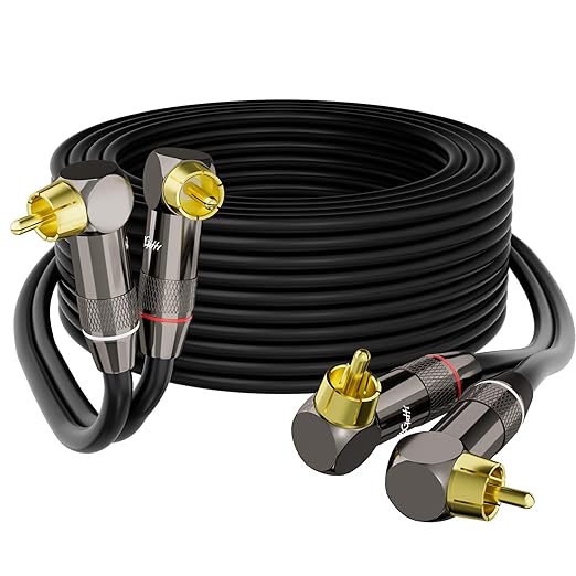 Right Angle RCA Cable 3 FT, 90 Degree 2RCA to 2RCA Stereo Audio Cable, Zinc by Mygatti