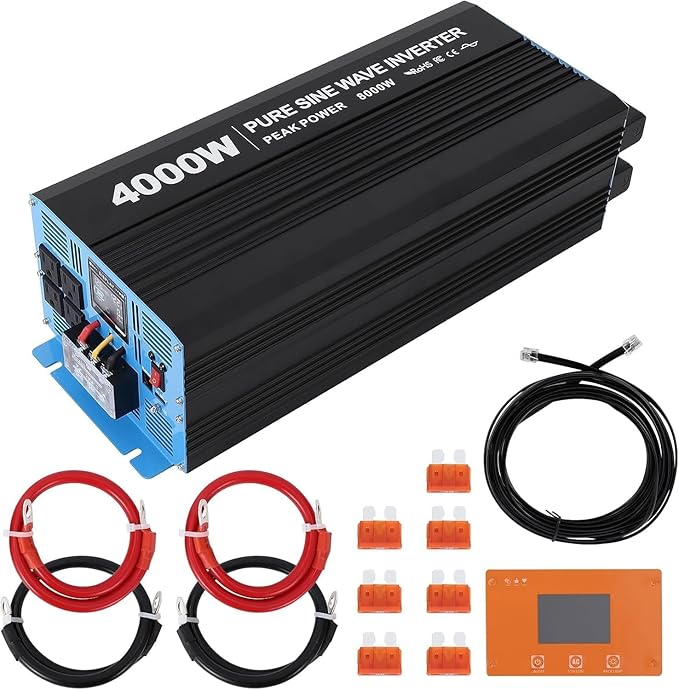 4000W Pure Sine Wave Inverter, 1 USB Port 5v/3.4a, LCD Display&Remote Controller by Unknown