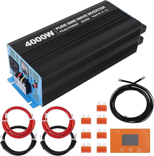 4000W Pure Sine Wave Inverter, 1 USB Port 5v/3.4a, LCD Display&Remote Controller by Unknown