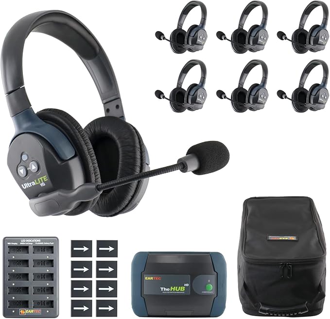 EARTEC HUB7D Ultralite-HD 7 Person Full Duplex Wireless Intercom Headset by Eartec