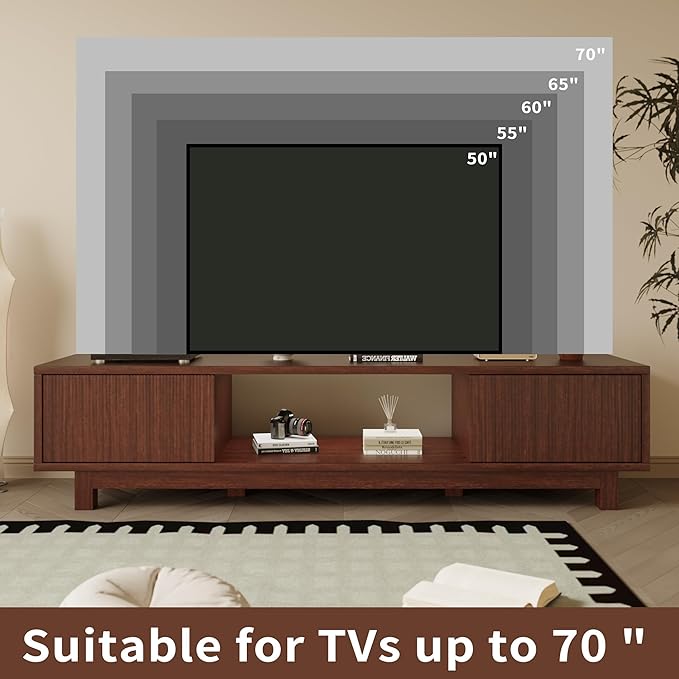 Maggym 70″ TV Stand with Storage, Modern Media Console with 2 Doors and Open - Image 3