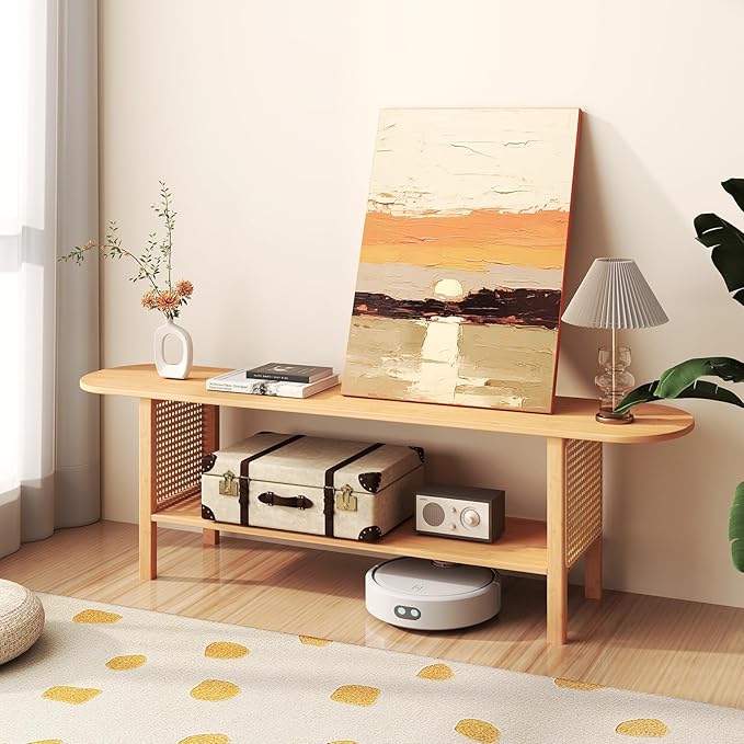 HollyHOME Bamboo TV Stand with Storage - Image 2