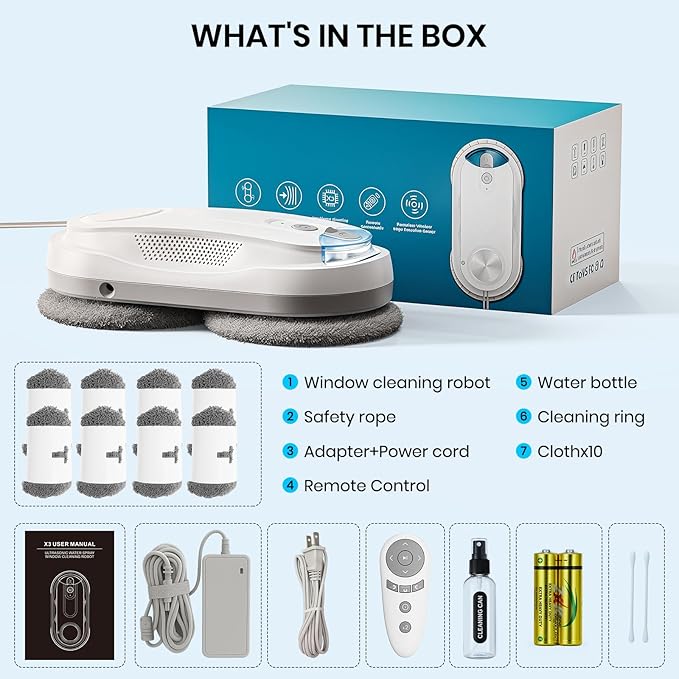 KKI Window Cleaning Robot, Auto Window Cleaner Robot, Dual Spray, Max 3200Pa - Image 9