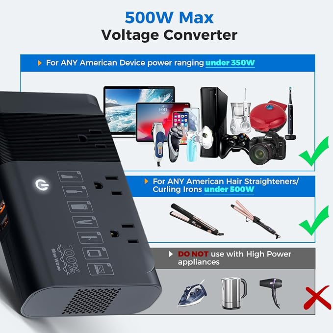 DOACE 500W Max Pure Sine Wave Voltage Converter Us to Europe, 220V to 110V - Image 4