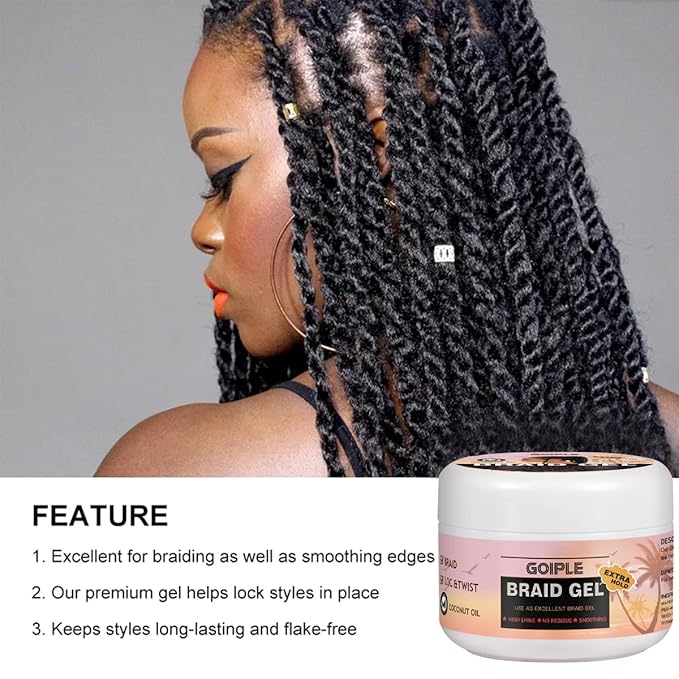 Braid Gel Good for Twist, Edge No Flake Extra Hold High Shine Braiding Gel & - Image 4