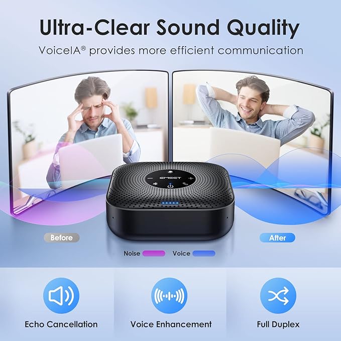 EMEET Conference Speakerphone M0 Plus, 4 AI Mics 360° Voice Pickup, Noise - Image 3