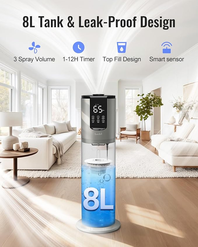 Lacidoll 8L Humidifiers for bedroom, Humidifiers large room up to 500 sq ft - Image 3