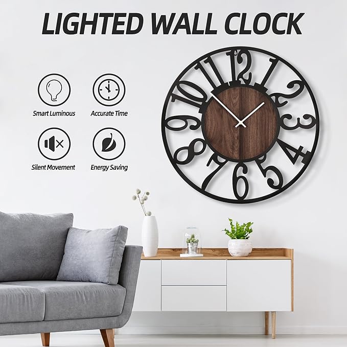 LEIKE Large Wall Clocks with Night Light Battery Operated, Silent Non Ticking - Image 7