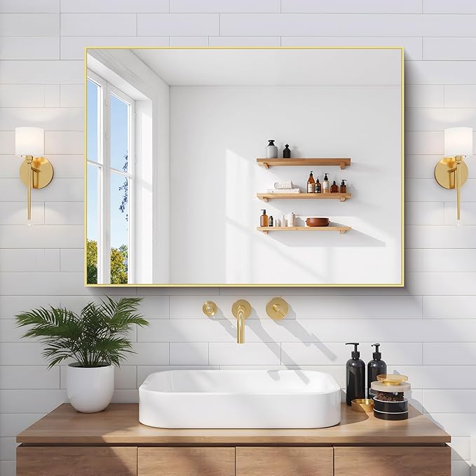 Gold Bathroom Mirror for Wall, 24x32 Inch Rectangle Mirror - Image 2