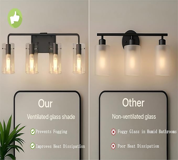 L LOHAS LED 4-Light Bathroom Light Fixtures, 26.37" Black Bathroom Vanity Light - Image 3