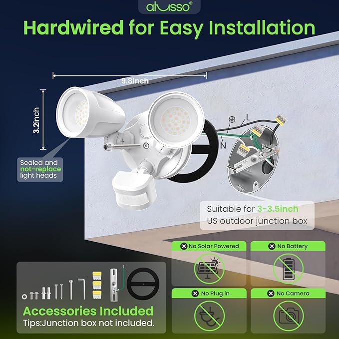 ALUSSO Motion Sensor Outdoor Lights Metal Heads, 30W Flood Lights Outdoor 3600LM - Image 2