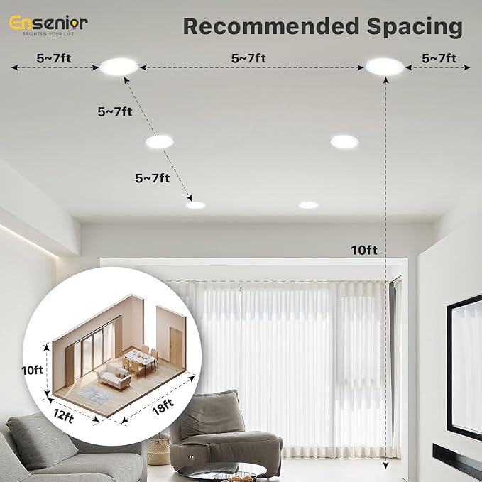 Ensenior 12 Pack 6 Inch LED Recessed Ceiling Light, 2700K-5000K 5CCT, 1200LM - Image 9