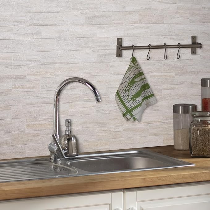 AULIGET 4-Piece Beige Slate Peel and Stick Backsplash Wall Tiles, Laundry Room - Image 4