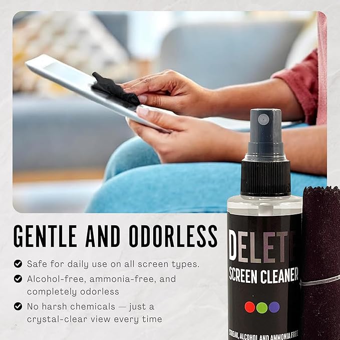 Delete Screen Cleaner Spray Kit, 4 Pack, 2oz Bottle and 12"x12" Microfiber - Image 6