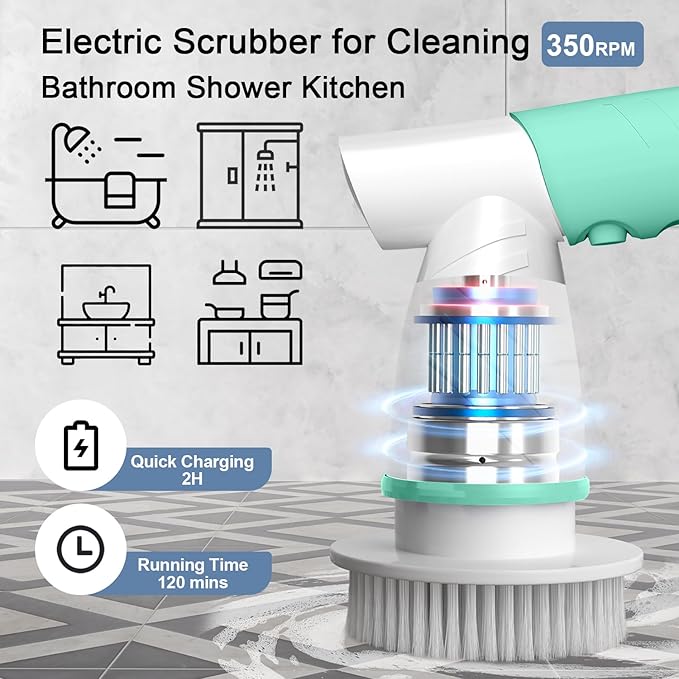 Electric Spin Scrubber, Bathroom Cleaning Brush Shower Scrubber Portable - Image 3