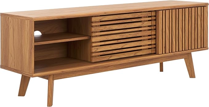 SAFAVIEH ESMA TV Stand for up to 65" Flatscreen – Oak Brown, Sliding Doors - Image 3