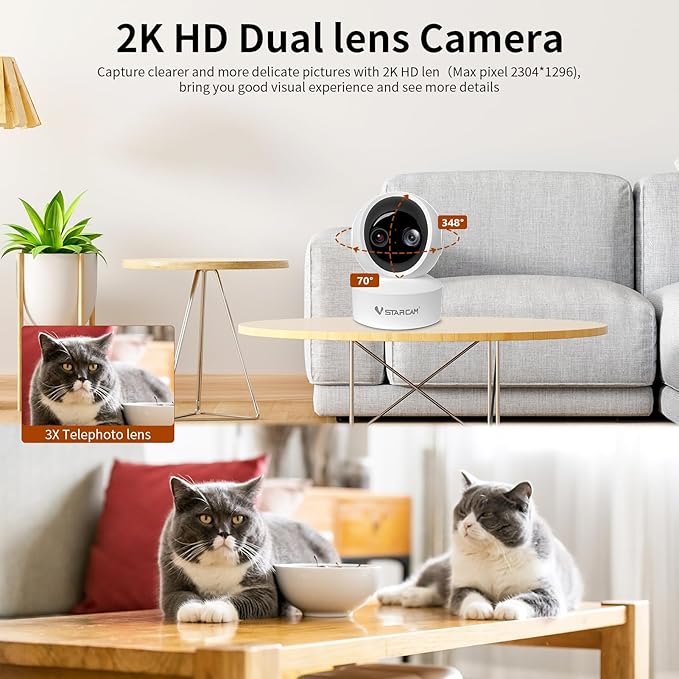 VSTARCAM Indoor Security Camera, 2K HD 360° PTZ Dog Pet Camera - Image 3